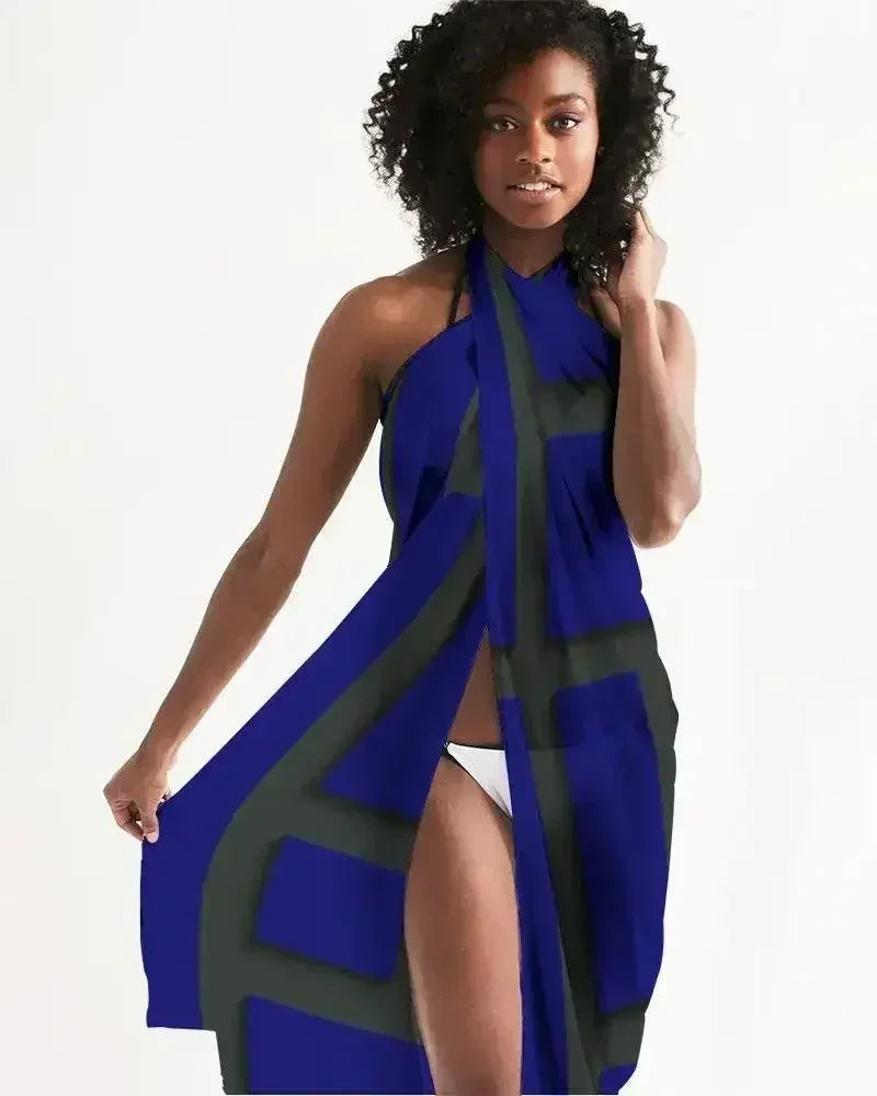 Sheer Sarong Swimsuit Cover Up Wrap / Geometric Dark Blue and Black - Femstylo