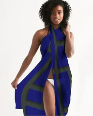 Sheer Sarong Swimsuit Cover Up Wrap / Geometric Dark Blue and Black - Femstylo