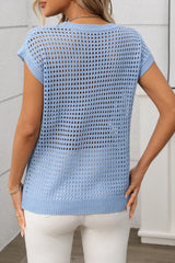 Sky Blue Hollow Out Short Sleeve Knit Top