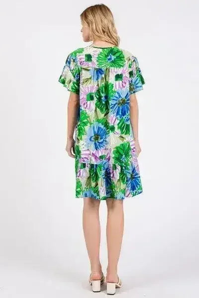 Ces Femme Floral Ruffled Short Sleeve Dress - Femstylo
