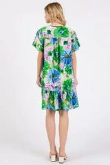 Ces Femme Floral Ruffled Short Sleeve Dress - Femstylo