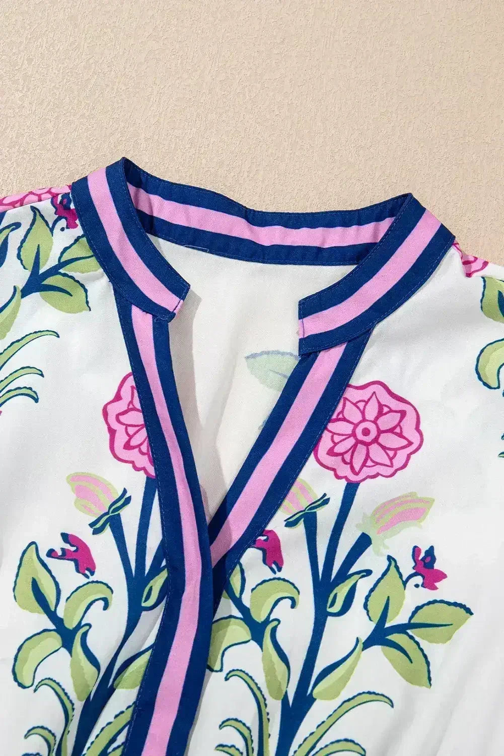 Blue Floral Ruffle Hem Pop of Color Neckline Dress - Femstylo