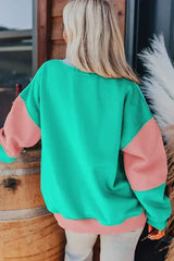 Blossom Colorblock Patchwork Drop Shoulder Sweatshirt - Femstylo