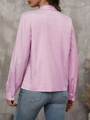 Striped Tie Neck Long Sleeve Blouse – Femstylo - Femstylo