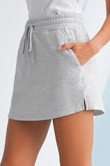 Black French Terry Drawstring Mini Skort with Pockets - Femstylo