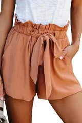 Ruffled Tied Waist Solid Shorts - Femstylo