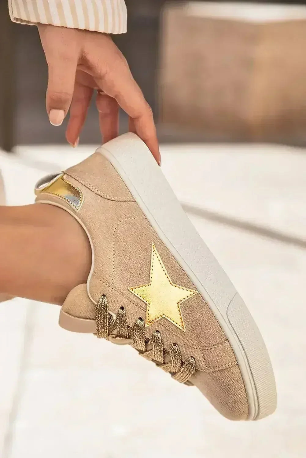 Silver Sequin Star Patch Lace Up Shoes - Femstylo