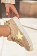 Silver Sequin Star Patch Lace Up Shoes - Femstylo