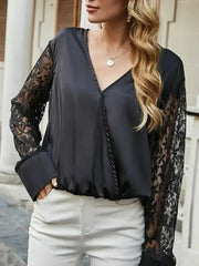 Black Surplice Lace Long Sleeve Blouse | Femstylo - Femstylo