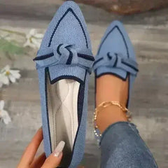 Bow Contrast Trim Point Toe Loafers - Femstylo