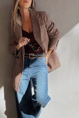 Brown Houndstooth Lapel Collar Blazer | Femstylo