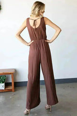 First Love Tie Back Sleeveless Slit Wide Leg Jumpsuit - Femstylo