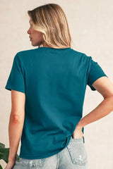 Dirty Blue Solid Color Round Neck T Shirt - Femstylo