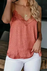 Spaghetti Strap Printed Lace Tank Top - Femstylo