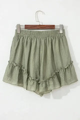 Laurel Green Textured Tie Waist Ruffle Hem Shorts - Femstylo