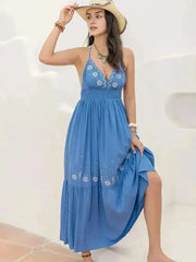 Printed Halter Neck Maxi Cami Dress - Femstylo