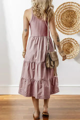 Sepia Rose Ribbed Vest Patchwork Tiered Midi Dress - Femstylo