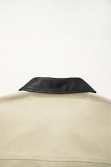 Parchment Contrast Leather Collar Textured Zip Up Jacket