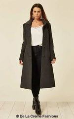 Wool Blend Hooded Mid Length Coat (1704) - Femstylo