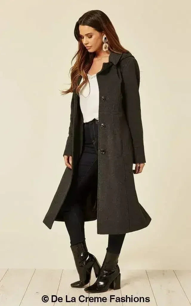 Wool Blend Hooded Mid Length Coat (1704) - Femstylo