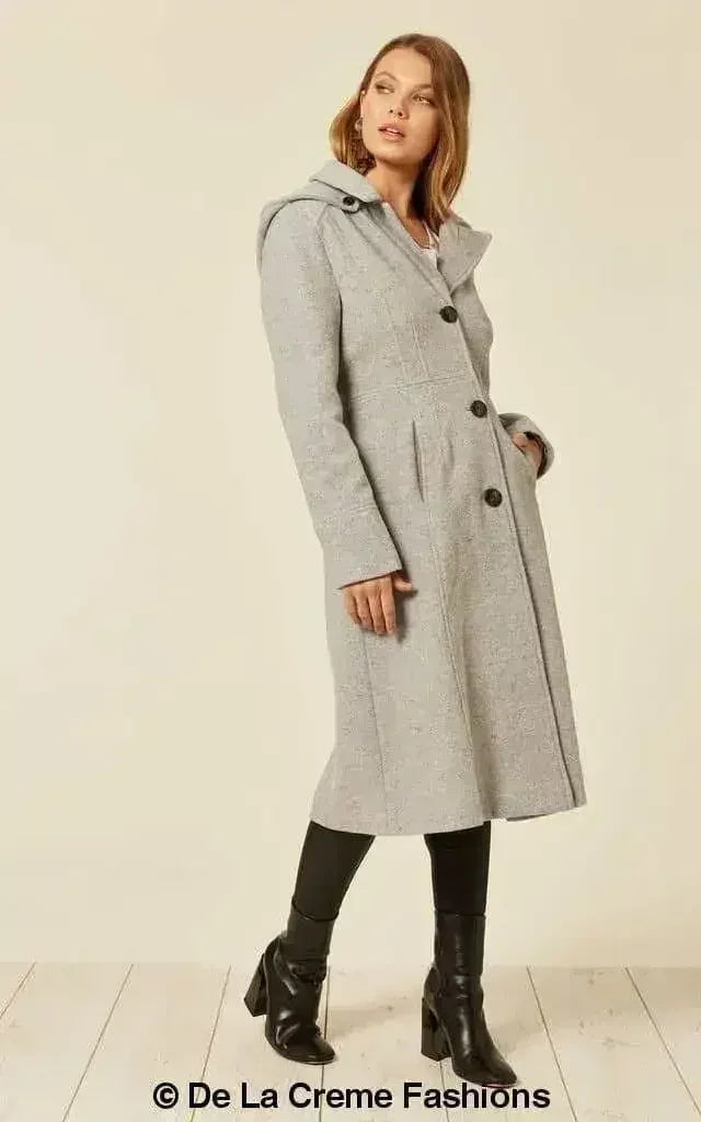 Wool Blend Hooded Mid Length Coat (1704) - Femstylo