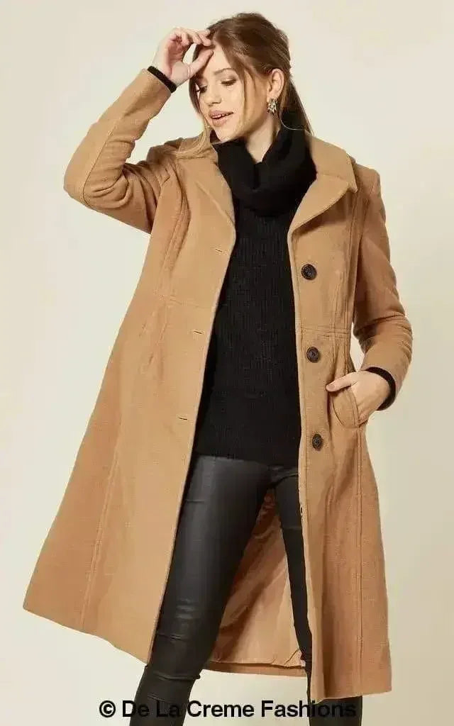 Wool Blend Hooded Mid Length Coat (1704) - Femstylo