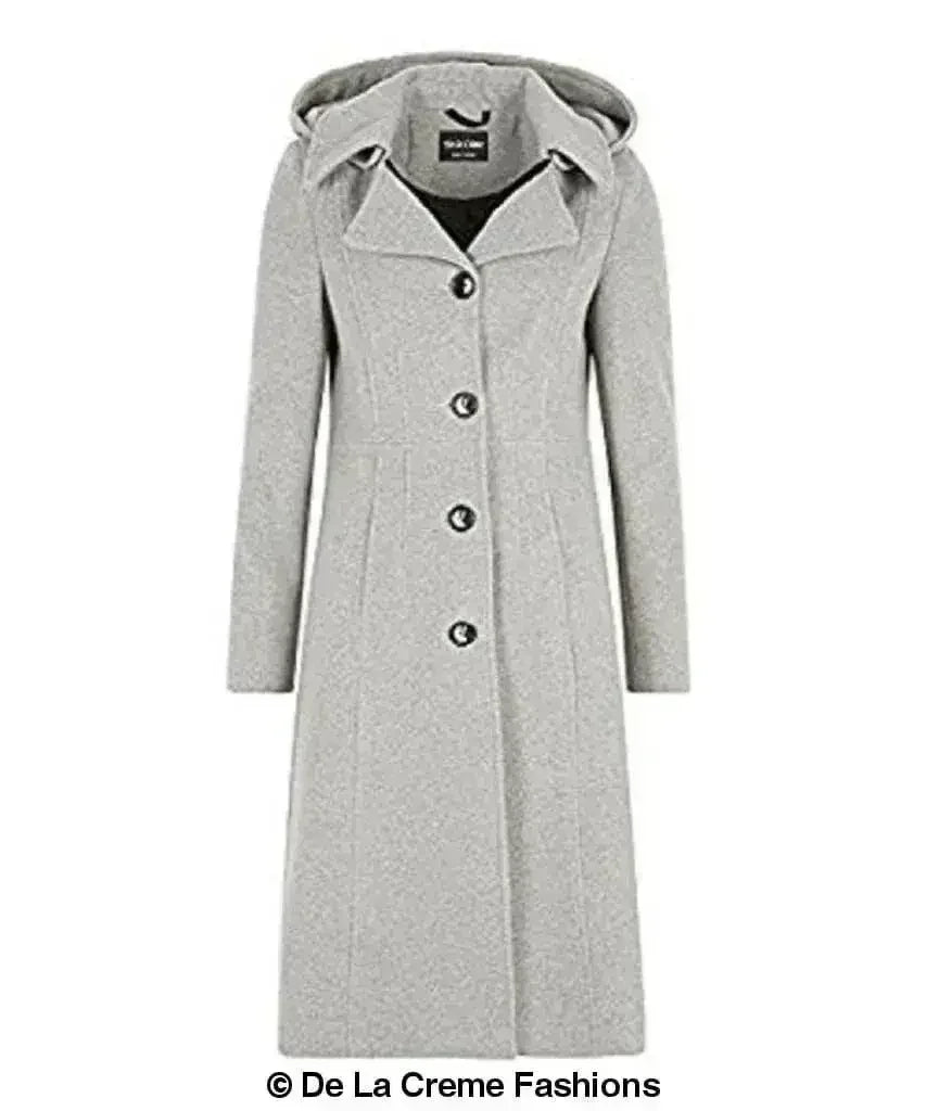 Wool Blend Hooded Mid Length Coat (1704) - Femstylo
