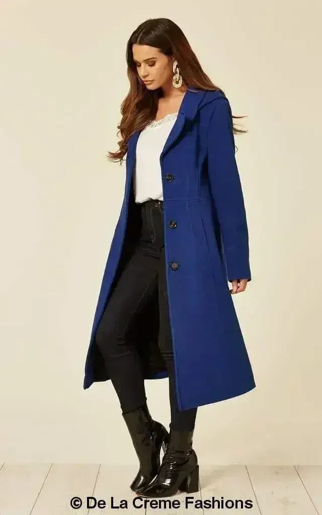 Wool Blend Hooded Mid Length Coat (1704) - Femstylo