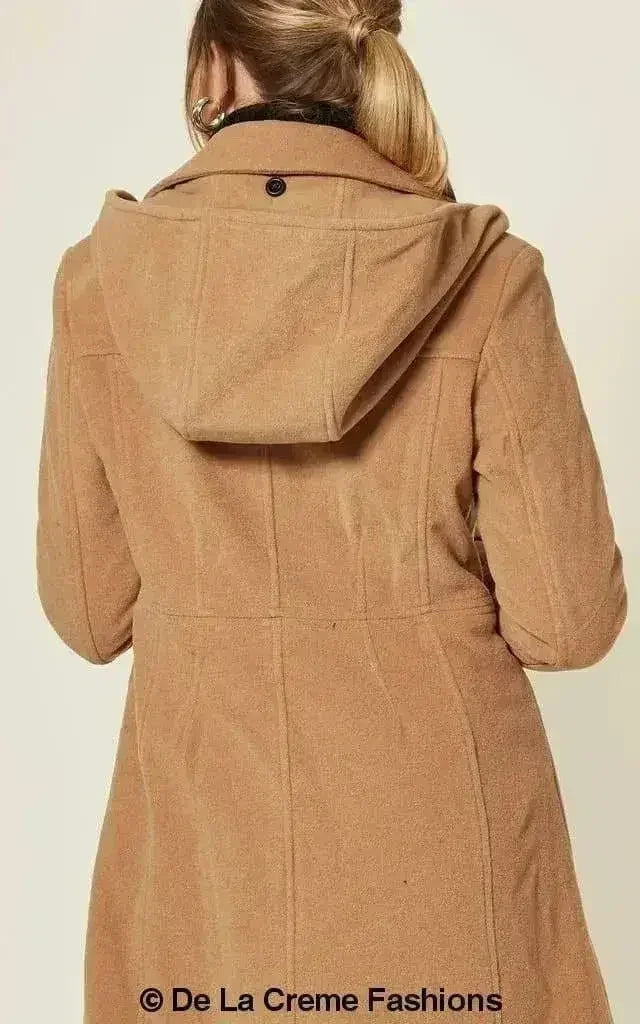 Wool Blend Hooded Mid Length Coat (1704) - Femstylo