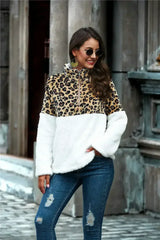 Leopard Print Half-Zip Teddy Sweatshirt for Women | Femstylo - Femstylo