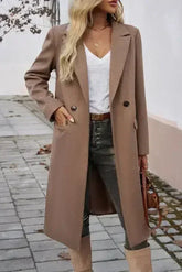 Dark Khaki Single Breasted Lapel Collar Flap Pocketed Overcoat - Femstylo