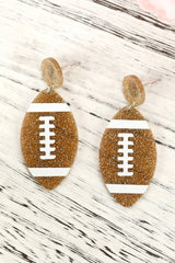 Brown Glittering Football Dangle Earrings