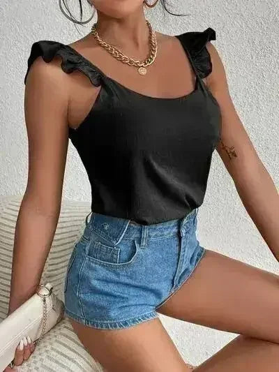 Backless Ruffled Scoop Neck Tank - Femstylo