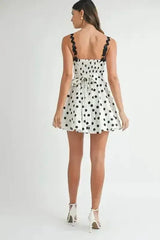 Polka Dot Mini Dress – Ricrac Trim Strap & Smocked Back - Femstylo