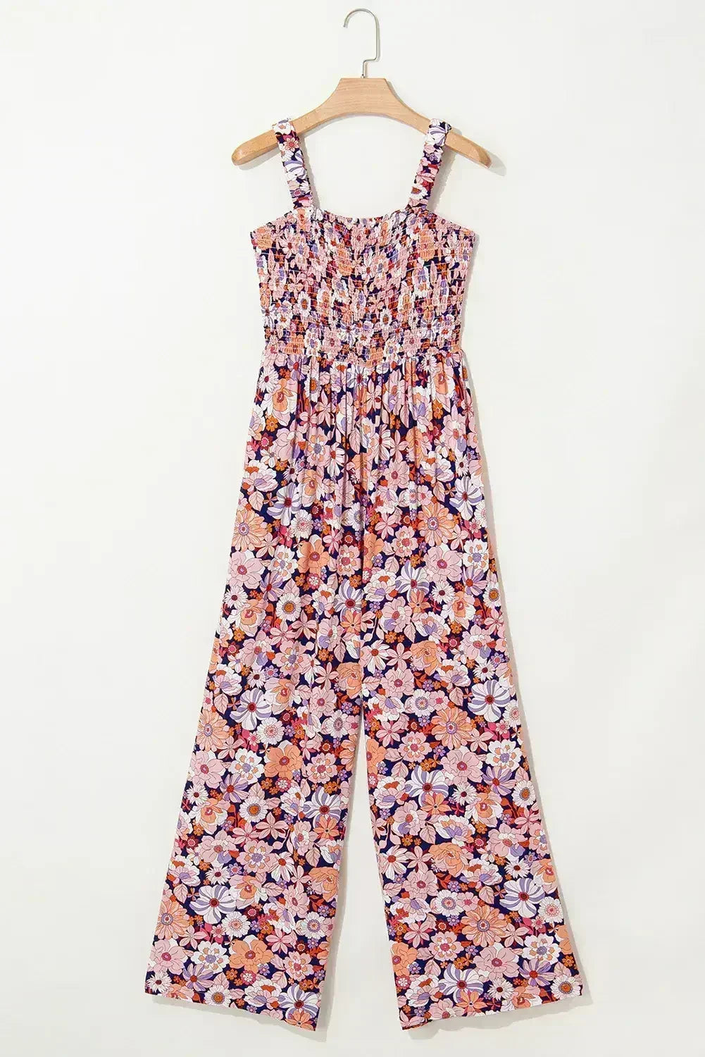 Purple Floral Square Neckline Stretch High Waist Jumpsuit - Femstylo