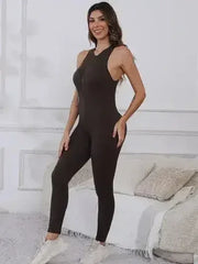 Half Zip Wide Strap Active Jumpsuit - Femstylo