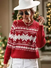 Perfee Geometric Round Neck Long Sleeve Sweater - Femstylo