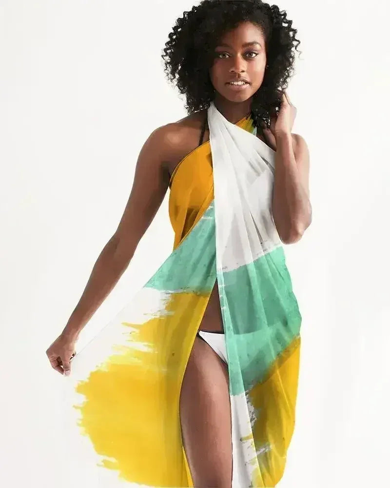 Sheer Swimsuit Cover Up Abstract Print Orange and Green - Femstylo