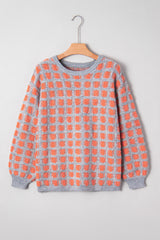 Pink Checkered Oversized Side Slit Sweater