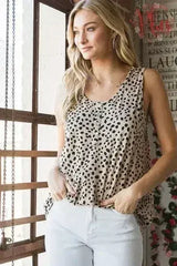 Heimish Full Size Front Button Animal Print Sleeveless Top Plus Size - Femstylo