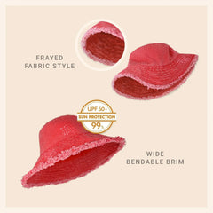 Wide Brim Frayed Bucket Hat - Femstylo