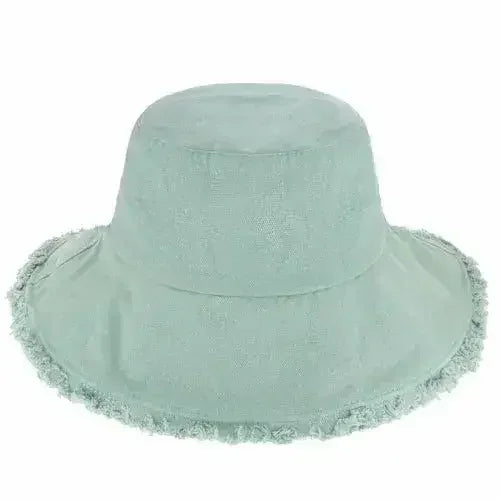 Wide Brim Frayed Bucket Hat - Femstylo