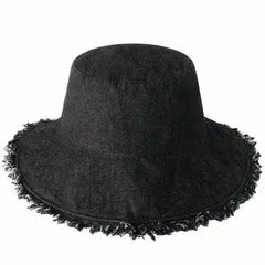 Wide Brim Frayed Bucket Hat - Femstylo