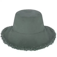 Wide Brim Frayed Bucket Hat - Femstylo