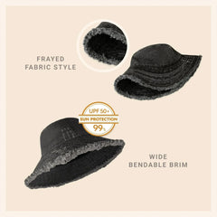Wide Brim Frayed Bucket Hat - Femstylo