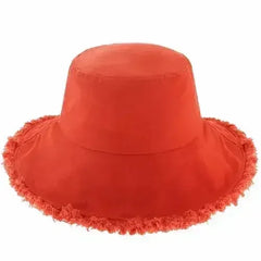 Wide Brim Frayed Bucket Hat - Femstylo