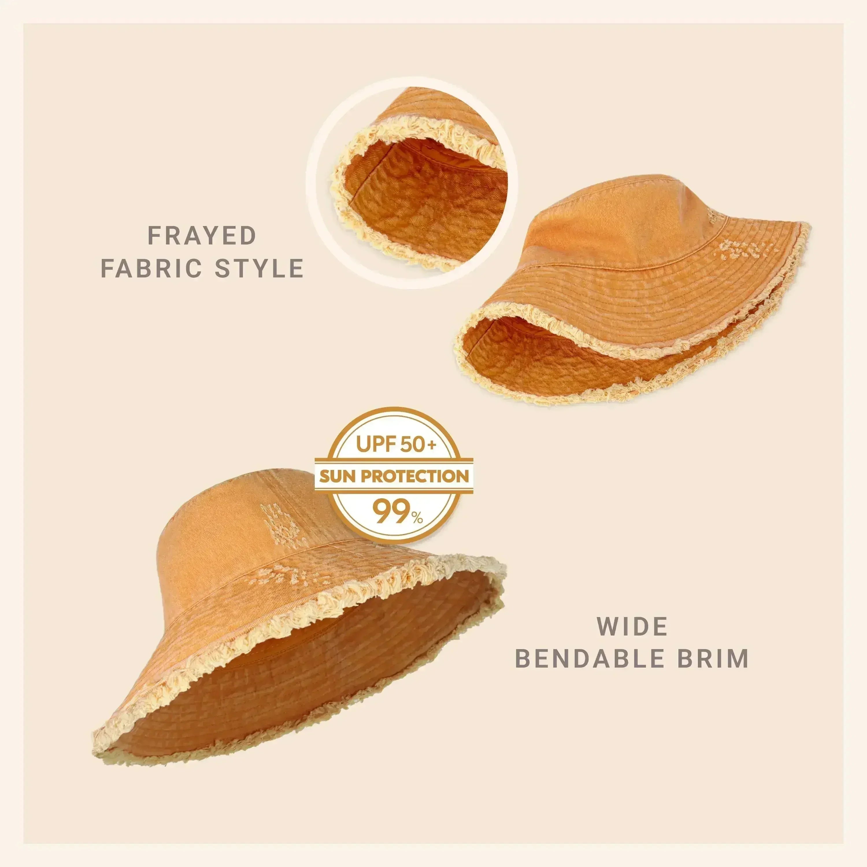 Wide Brim Frayed Bucket Hat - Femstylo