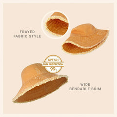 Wide Brim Frayed Bucket Hat - Femstylo