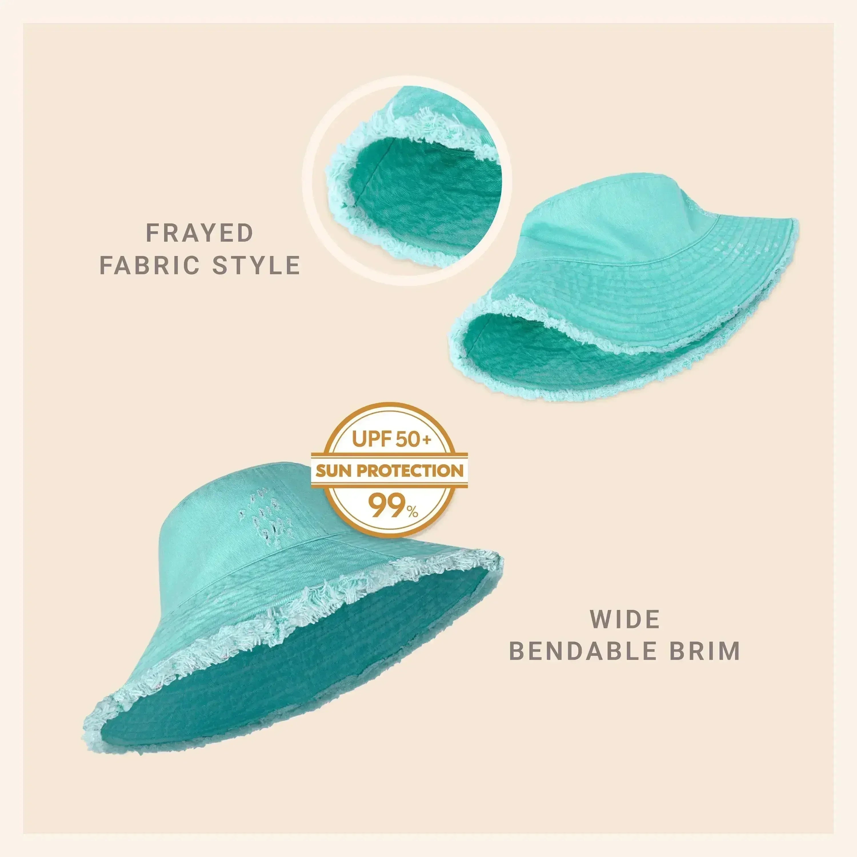 Wide Brim Frayed Bucket Hat - Femstylo