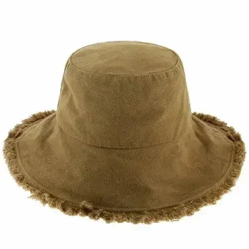 Wide Brim Frayed Bucket Hat - Femstylo